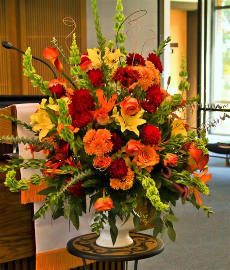 Fall Wedding Ceremony Flowers- Mixed Yellow, Orange and Red Flowers | Thanksgiving flower ...