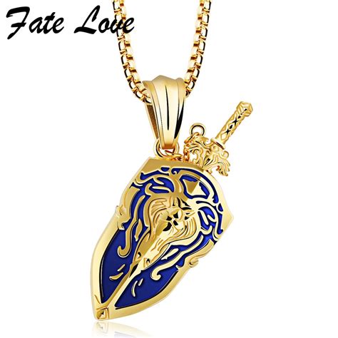 Anime Necklace Men Jewelry World Of Warcraft Vintage Accessories Shield Sword Pendant Necklaces ...