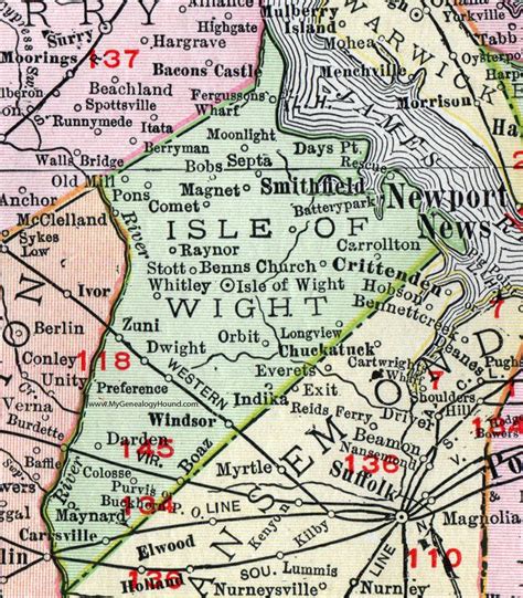 Isle of Wight County, Virginia, Map, 1911, Rand McNally, Windsor ...