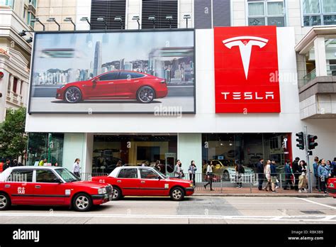 American electric company car Tesla Motors official store showroom seen ...