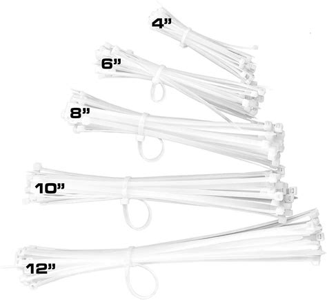 Pro-Grade, White Zip Ties Multisize Set of 250. High-Strength Cable Tie Pack Has 50x 4 6 8 10 12 ...