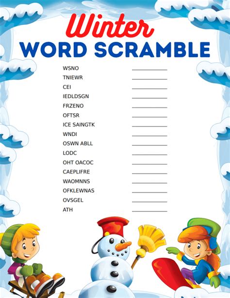 Free Printable Winter Word Scramble for Kids