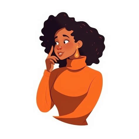 Premium Photo | Black woman thinking gesture cartoon flat illustration