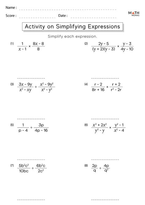 Simplifying Expressions Worksheets - Math Monks