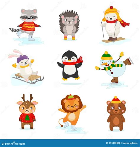 Vector Set of Cute Winter Characters. Stock Vector - Illustration of ...