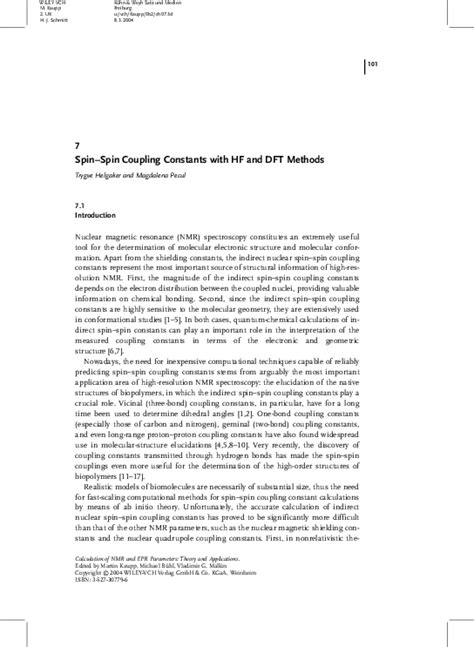 (PDF) Spin–spin coupling constants with HF and DFT methods | Trygve ...