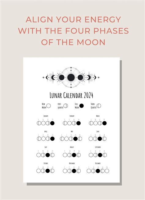 2024 Lunar Calendar Printable Moon Phase Calendar 8.5'' X 11'' Digital Download - Etsy