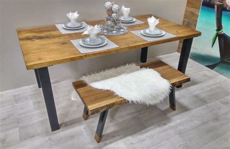 Table de cuisine Rustika en bois métal - Table à dîner rustique chic