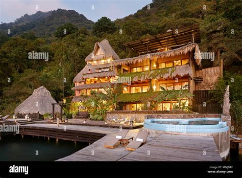 hotel and tourist resort on shore of Lake Atitlan, Guatemala Stock ...