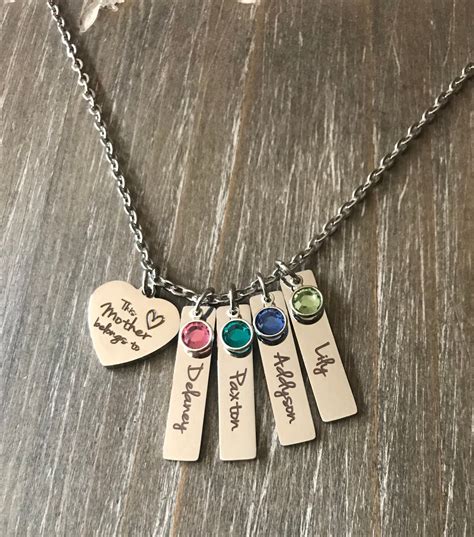 Mother Necklace / 1 2 3 4 5 6 Name birthstone / Mom jewelry / engraved necklace / name ...