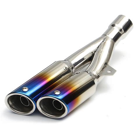 38mm-51mm Muffler Exhaust Tail Pipe Double Twin Tip Steel Motorcycle ...