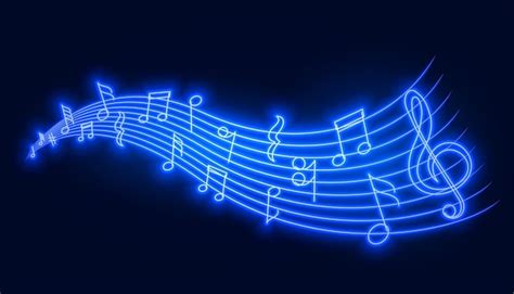 Free Vector | Musical pentagram sound waves notes in blue neon style