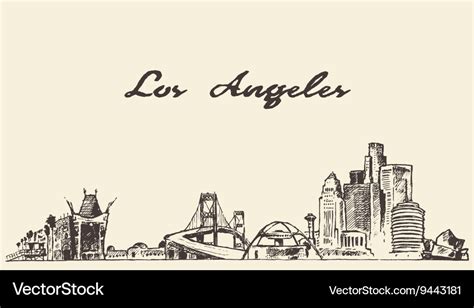 Los angeles skyline hand drawn sketch Royalty Free Vector