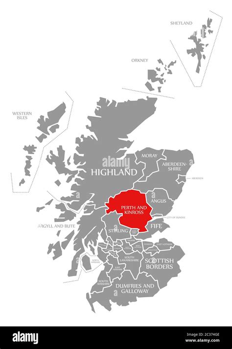 Perth and Kinross red highlighted in map of Scotland UK Stock Photo - Alamy