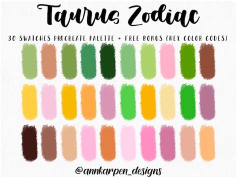 Taurus Zodiac Procreate Palette 30 HEX Color Codes Instant - Etsy