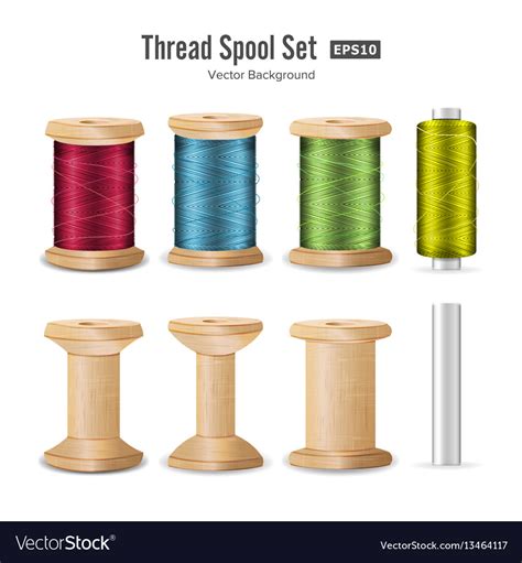 Thread spool set bright plastic and wooden bobbin Vector Image