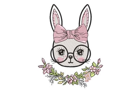 Machine Embroidery - Bunny with Glasses & Bow - Flowers - Embroidery ...