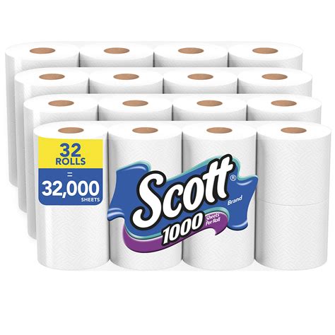 Scott 1000 Toilet Paper, 32 Regular Rolls, Septic-Safe, 1-Ply Toilet Tissue