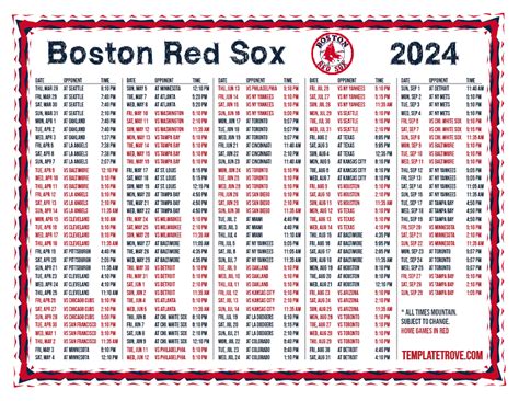 Printable 2024 Boston Red Sox Schedule