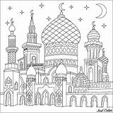 Turkish mosque Crescent Moons Twinkling Stars  Coloring Pages sketch template