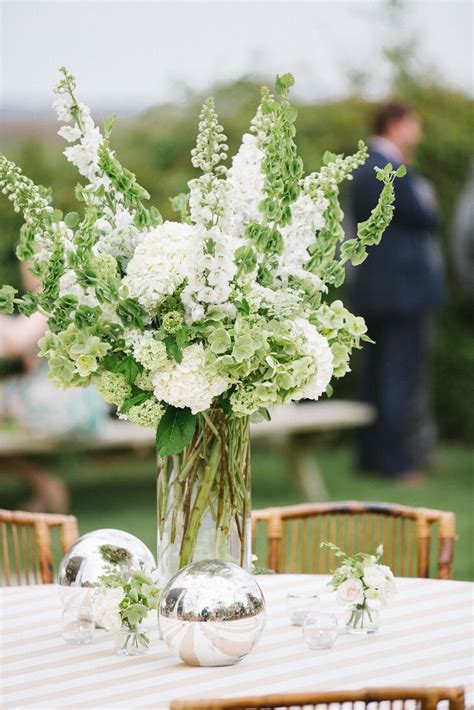 Green and White Tall Floral Centerpiece