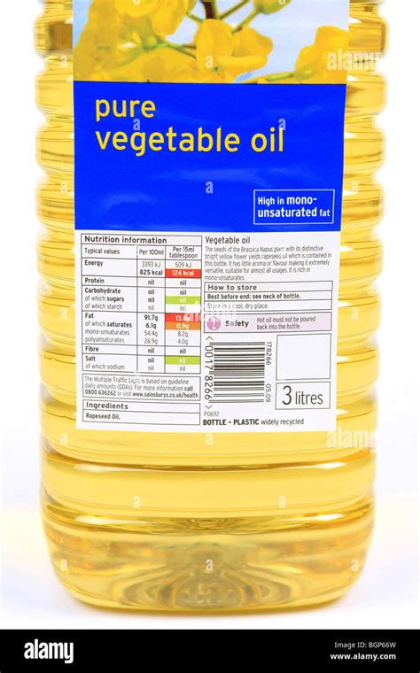 Pure vegetable Oil Label attached to a plastic bottle against a white background Stock Photo - Alamy