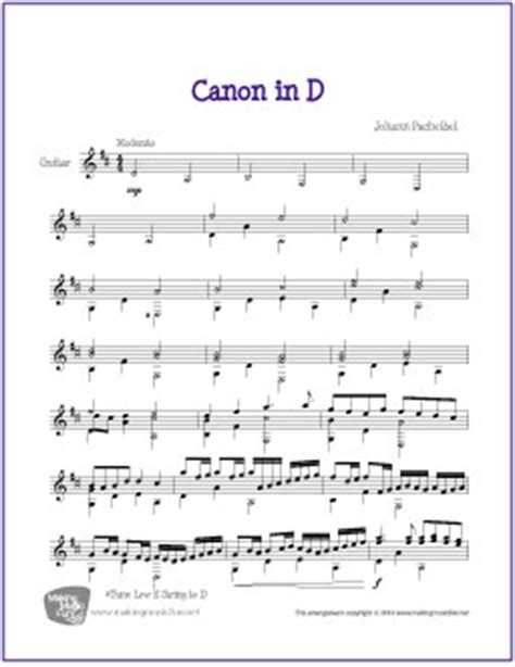 Canon in D (Pachelbel) | Free Easy/Intermediate Guitar Sheet Music