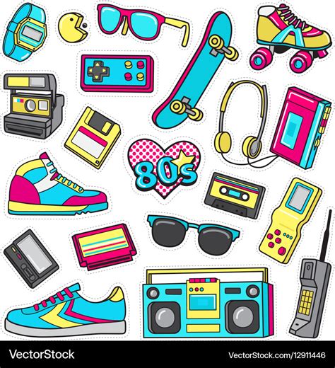 Patch icons of 80 s on white limited background Vector Image