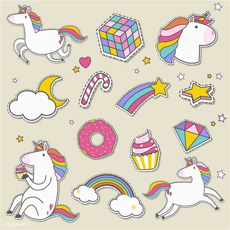 Set of unicorn stickers vector | free image by rawpixel.com | Unicorn stickers, Sticker ...