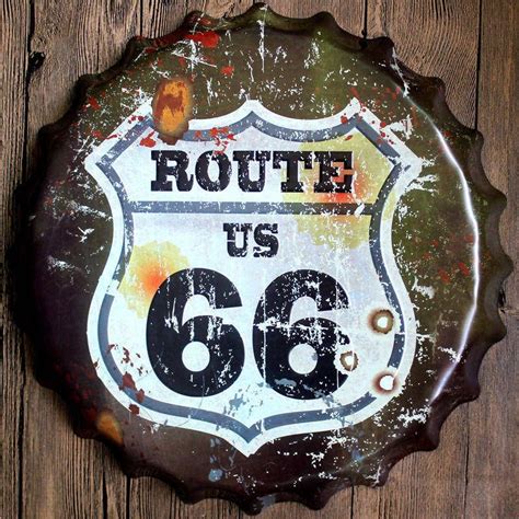 Route 66, Metal Decor, Metal Wall Art, Vintage Home Decor, Vintage House, Capsule, Round Font ...