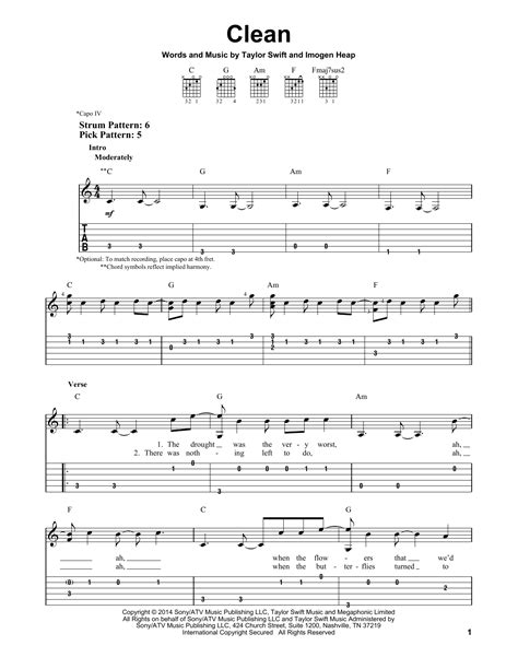 Clean by Taylor Swift - Easy Guitar Tab - Guitar Instructor