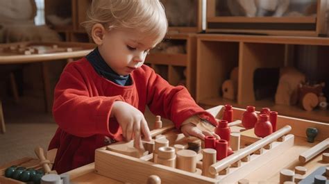 Premium Photo | A child playing with a wooden chess set