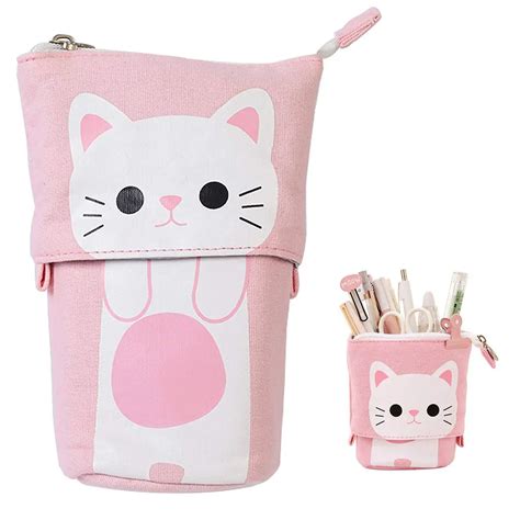 Kawaii Pencil Case Zipper Cute Cat Pencil Box Standing Stretch ...