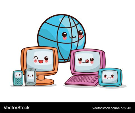 Kawaii cartoon technology and social media Vector Image