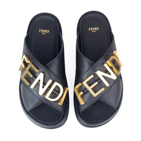 Fendi Fendigraphy Black Leather Slides — LSC INC