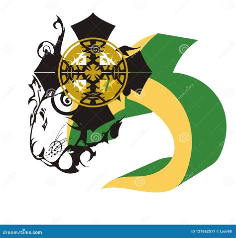 Lion`s symbol with a cross stock vector. Illustration of design - 127862517