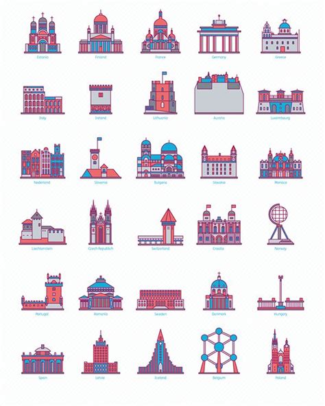 30 Landmark Icons on Behance | Icon design, Illustration design ...