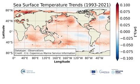 Global Ocean Sea Surface Temperature trend map from Observations Reprocessing | CMEMS