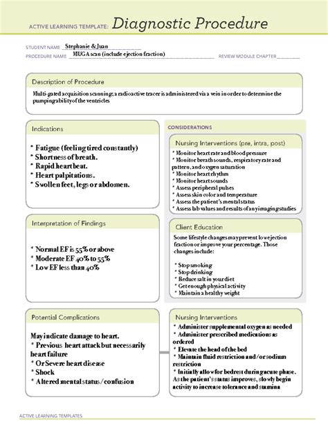 MUGA Scan - MUGA SCAN nursing skill - 1500 - ACTIVE LEARNING TEMPLATES Diagnostic Procedure ...