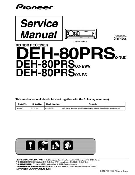 PIONEER DEH 80PRS Service Manual download, schematics, eeprom, repair info for electronics experts