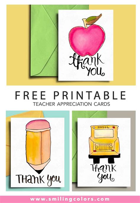 3 FREE Printables: Thank you card for Teacher and School Bus Driver - Smiling Colors | Teacher ...