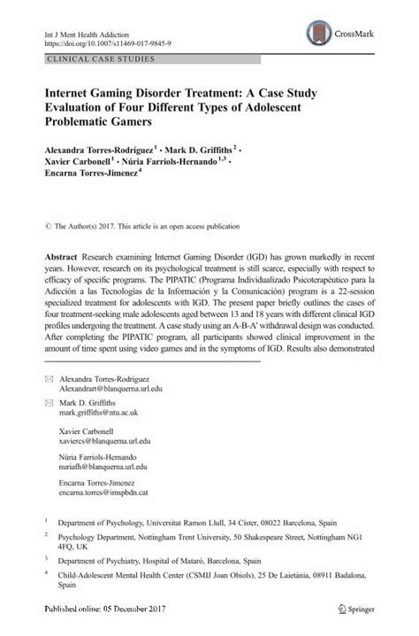 (PDF) Internet Gaming Disorder Treatment: A Case Study …activities, and relapse prevention (two ...