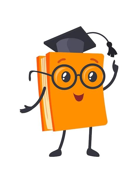 Premium Vector | Funny book character. Textbook in glasses of teacher and hat graduation ...