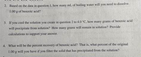 Solved 1. Benzoic acid has the following solubility in water | Chegg.com