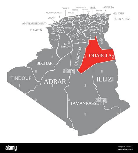 Ouargla red highlighted in map of Algeria Stock Vector Image & Art - Alamy