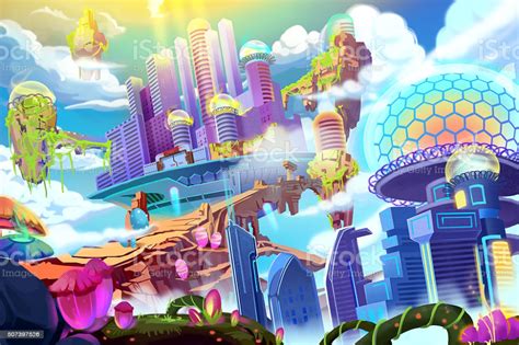 Future City. Realistic Fantastic Cartoon Style Artwork Scene,... | Kota masa depan, Gambar kota ...