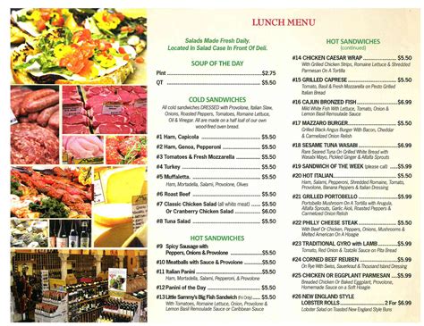 Menu at Mazzaro's Italian Market cafe, Saint Petersburg