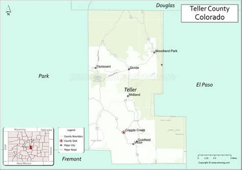 Map of Teller County, Colorado showing cities, highways & important ...