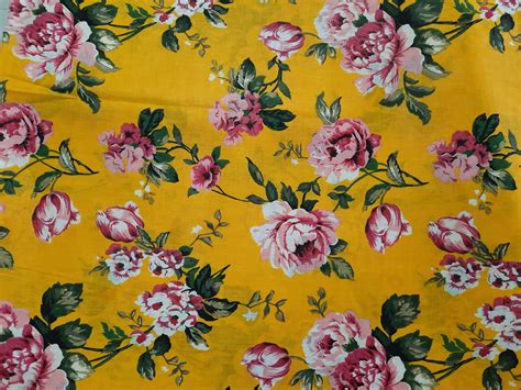 100% Cotton Fabric Floral Print Yellow 43 Width 4 Yards | Etsy