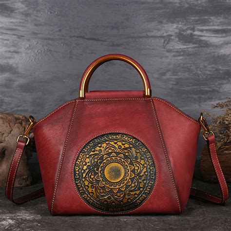 Women Genuine Leather Vintage Totem Designer Handbag Shoulder Bag ...